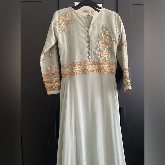 Light Blue and Gold Embroidered Anarkali Gown - Picture 11 of 11